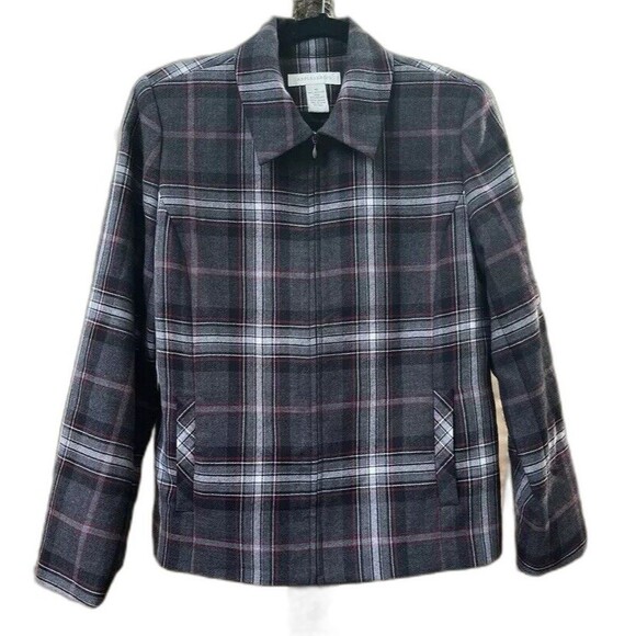 Appleseeds Wool Plaid Jacket Womens 10 Gray Clueless Preppy Academia Outlander - Picture 1 of 9